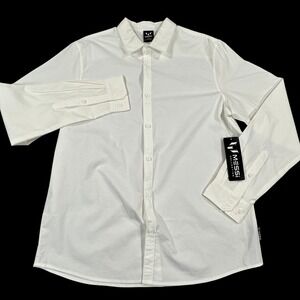 Messi Collection Dress Shirt Men Large White Long Sleeve Performance Stretch NEW